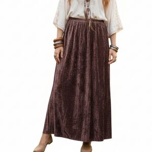 Allure Crushed Velvet Maxi Skirt - Deep Purple/Brown - Size M